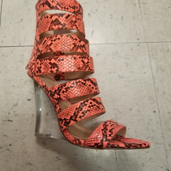 Bella Luna Neon Orange Snakskin Stripper Heel - Picture 7 of 10